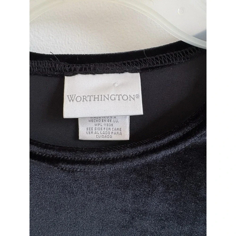 Worthington‎ Black Velvet Long Sleeve Top Crew Neck Blouse Made in USA Women